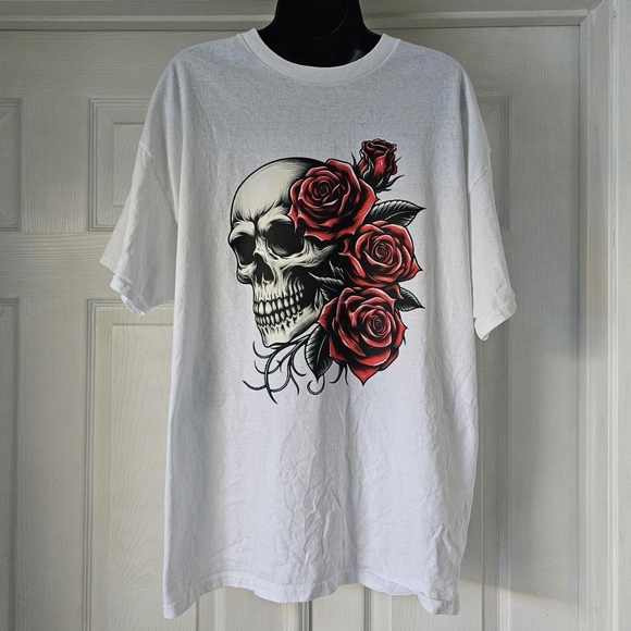 Retro cybergrunge emo skull rose handmade tshirt - Picture 1 of 4